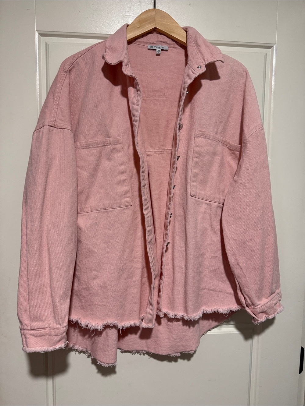Veveret buckle Oversized Pastel Pink Denim Shacket Jacket